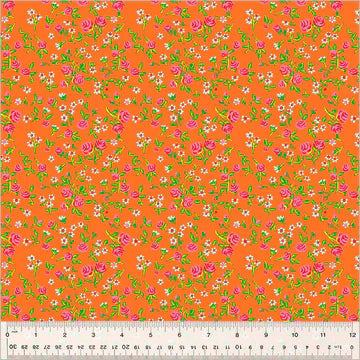 Heather Ross - By Hand - Mousy Floral - Tangerine